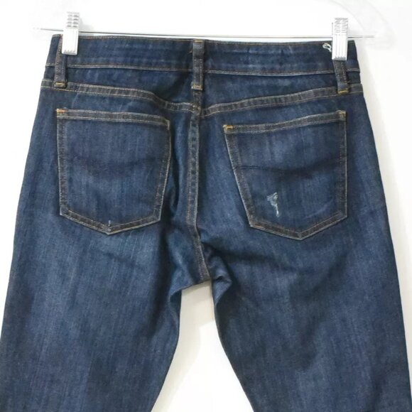 Gap 1969 Women Blue Jeans Straight Dark Wash Distress Low Rise Stretch Denim 26 - Picture 4 of 6